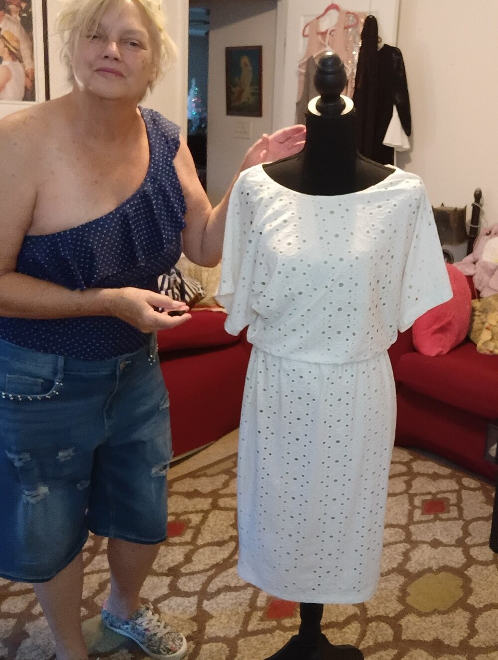 New York & Company White Eyelet Midi Dress